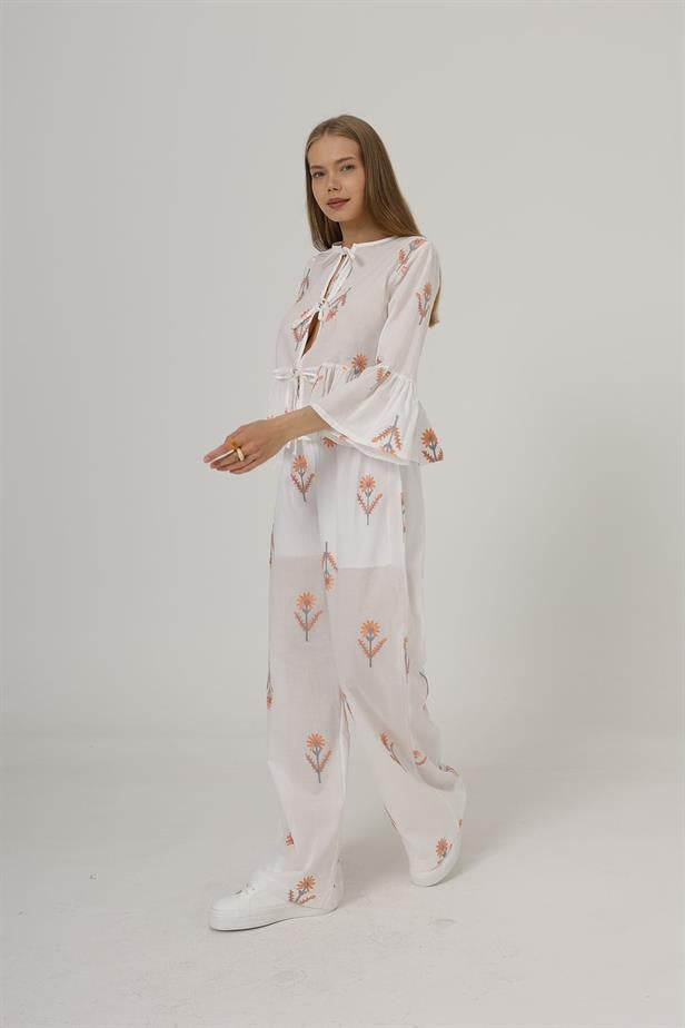 RYN Embroidered Oversize Pants - White - Harlow