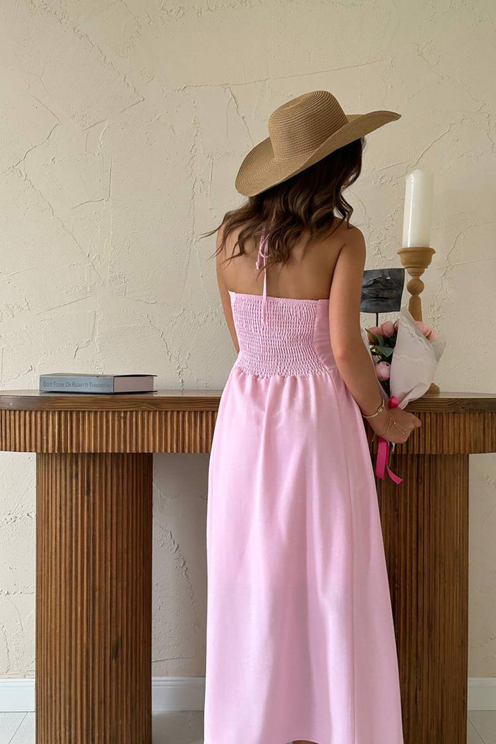 ELS Wholesale Pink Back Gipeli Linen Dress - Kaunas