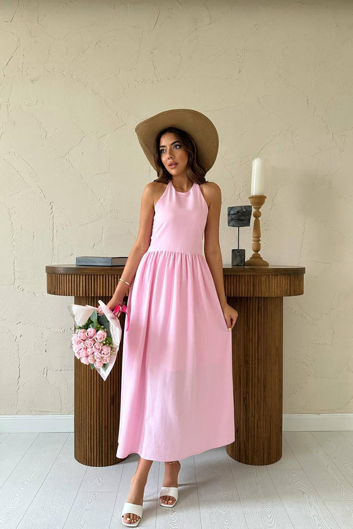 ELS Wholesale Pink Back Gipeli Linen Dress - Kaunas