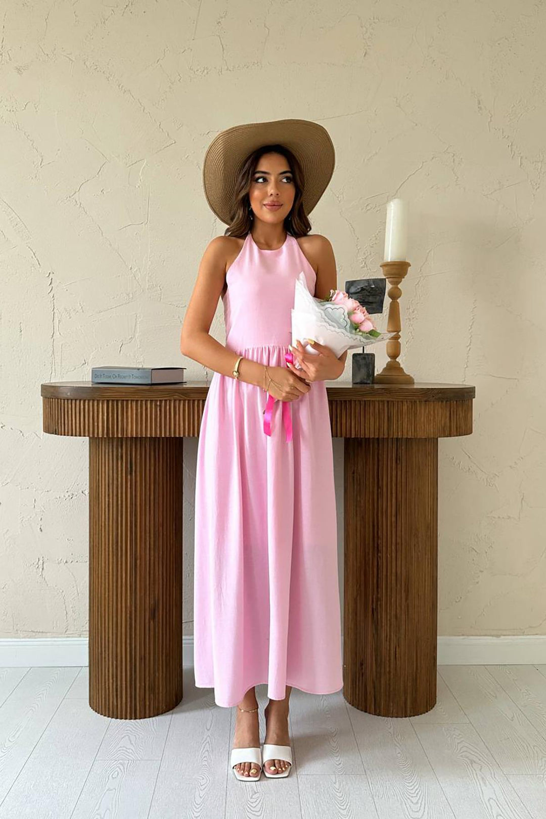 ELS Wholesale Pink Back Gipeli Linen Dress - Kaunas