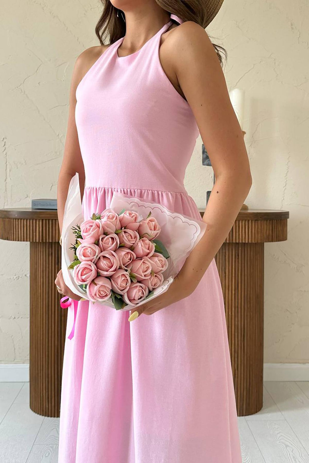 ELS Wholesale Pink Back Gipeli Linen Dress - Kaunas