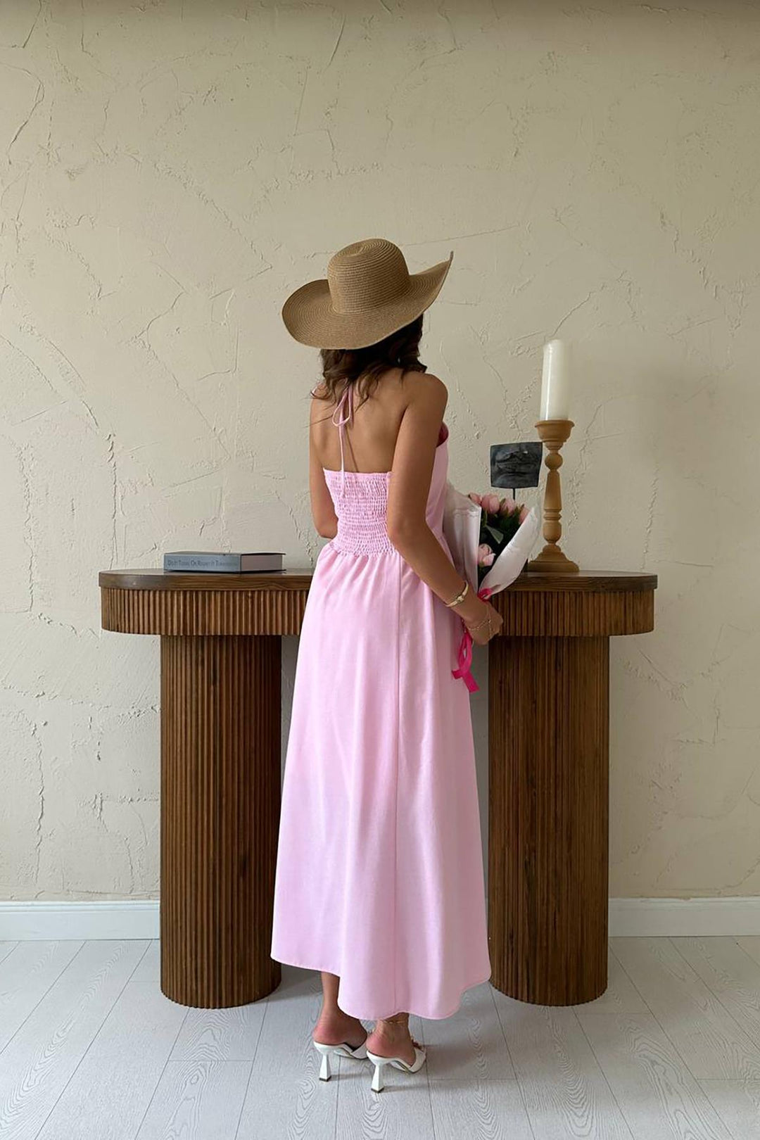 ELS Wholesale Pink Back Gipeli Linen Dress - Kaunas