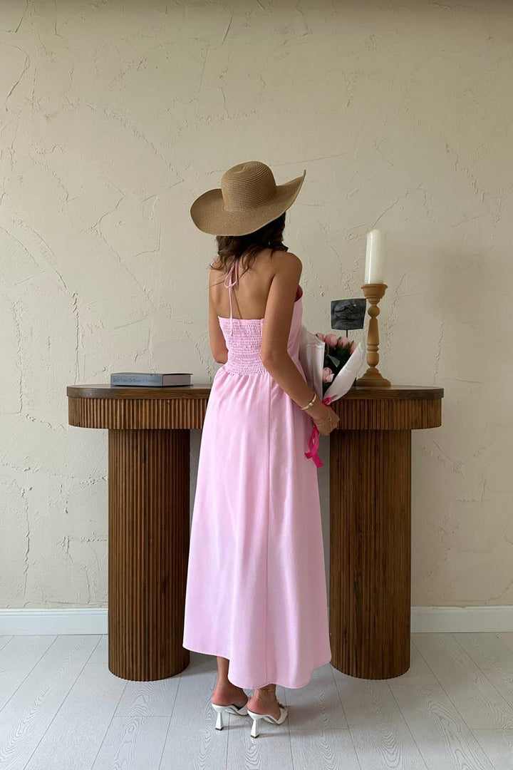 ELS Wholesale Pink Back Gipeli Linen Dress - Kaunas