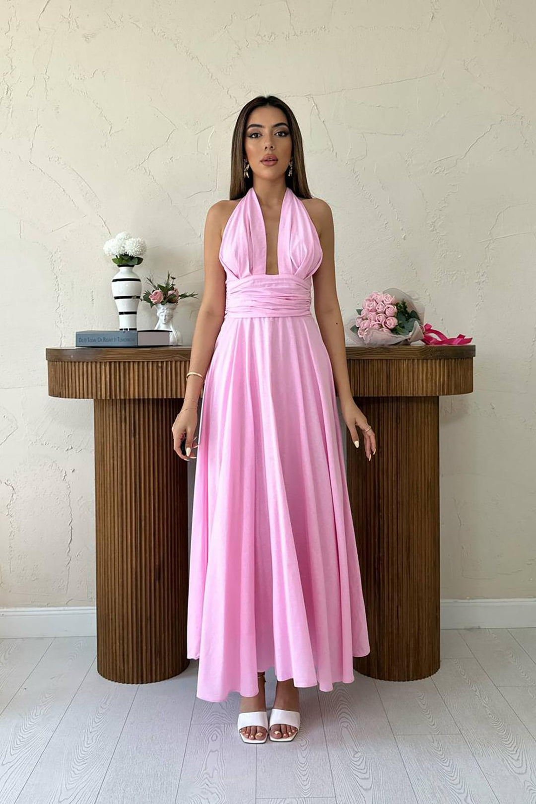 ELS Wholesale Pink Linen Dress with Straps - Twickenham