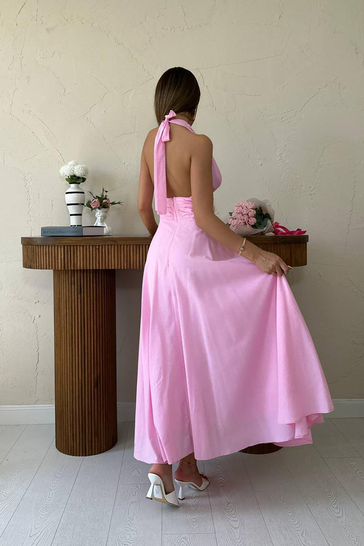 ELS Wholesale Pink Linen Dress with Straps - Twickenham