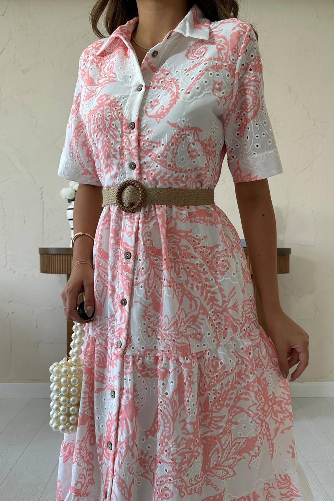 ELS Wholesale Pink Brocade Sleeve Lace-Up Dress - La Paz