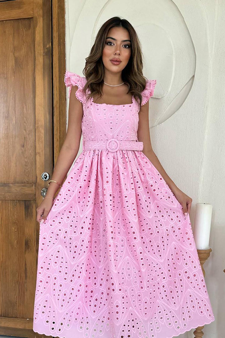 ELS Wholesale Pink Lace Embroidered Dress - Forlì
