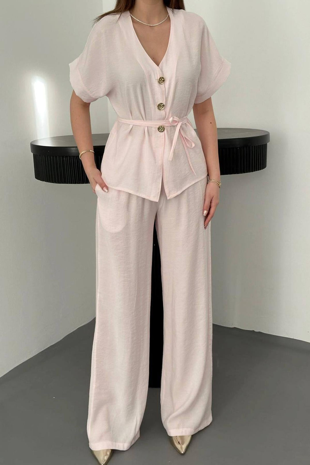 ELS Wholesale Pink Button Detailed Two-Piece Modal Set - Rotherham