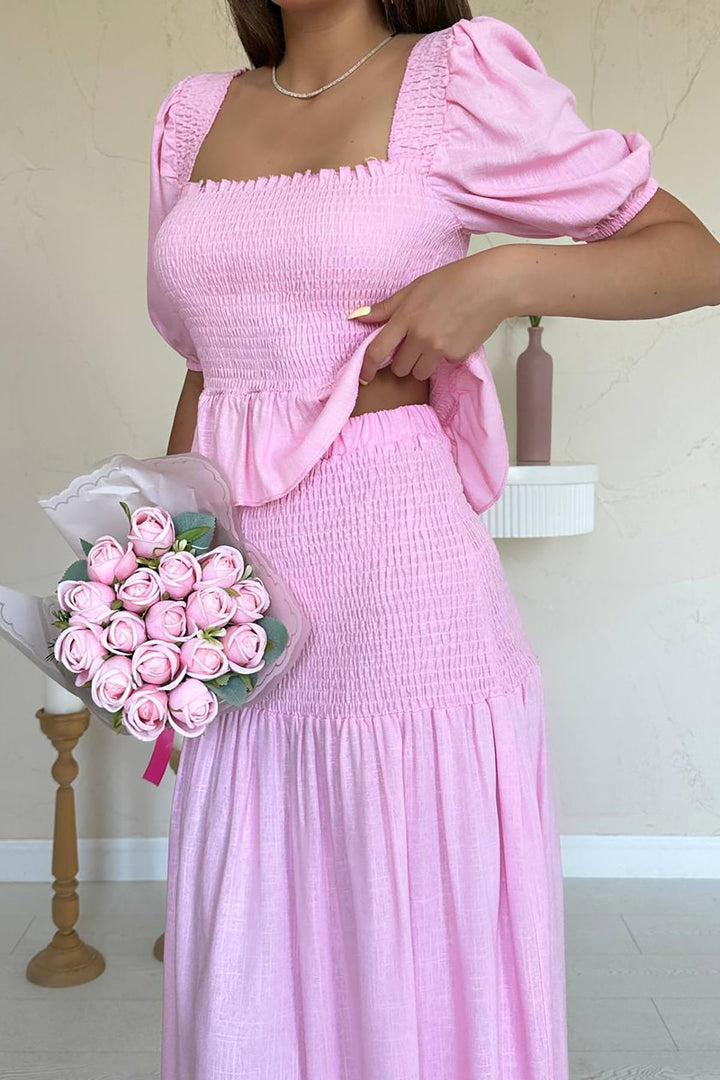 ELS Toptan Pembe Gipeli Keten Takım - Villena