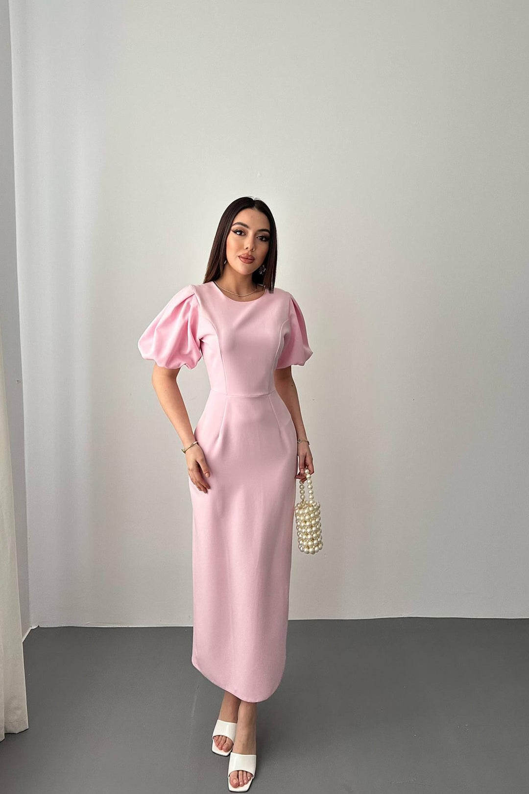 ELS Toptan PEMBE Kolları Balon Elbise - Lower Paxton