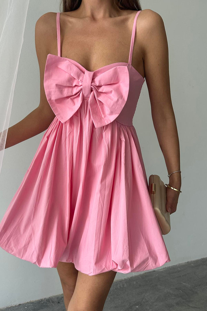 ELS Wholesale Pink Front Bow Strap Dress - Brookhaven