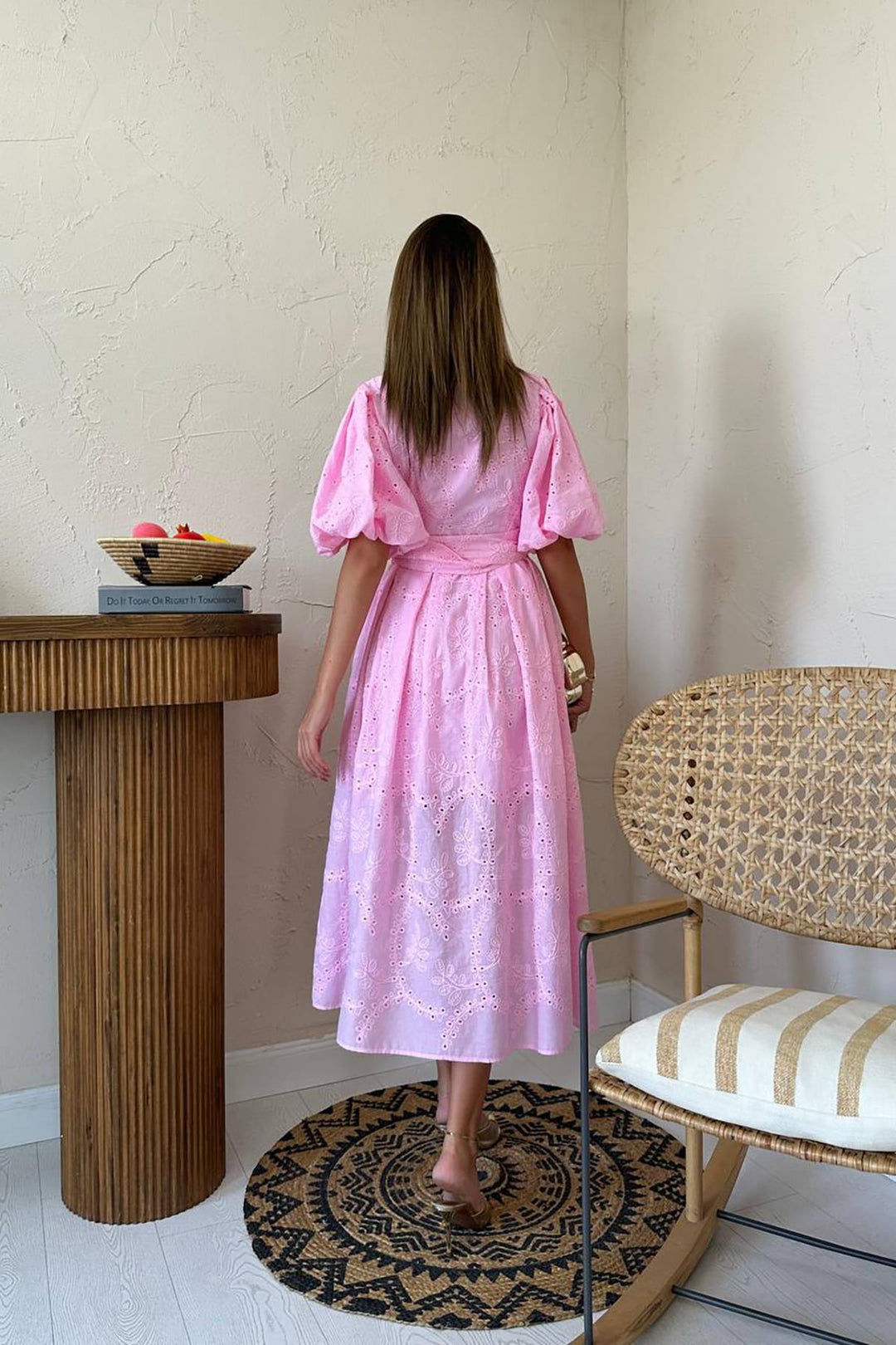 ELS Toptan Pembe Pileli Balon Kol Elbise - Gap