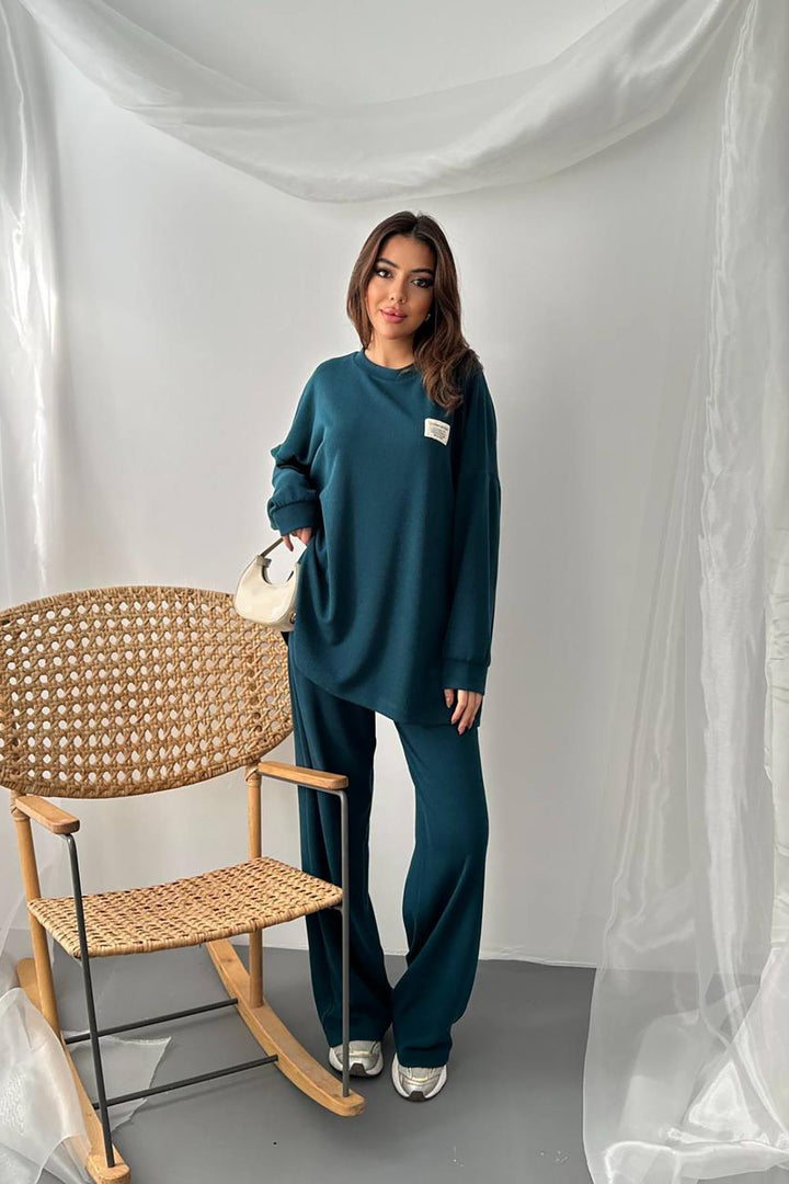 ELS Toptan Petrol Klasik Fitilli Kazak Ve Pantolon Takım - Rocky Mount