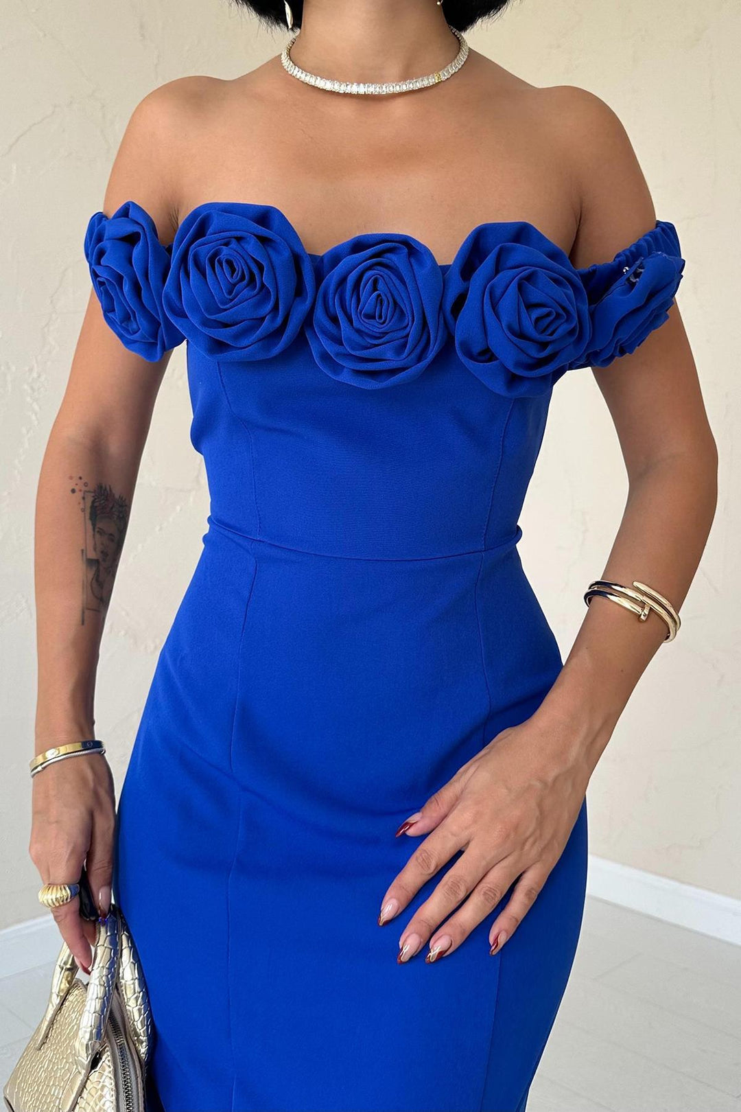ELS Wholesale Saks Madonna Neck Rose Dress - Provo