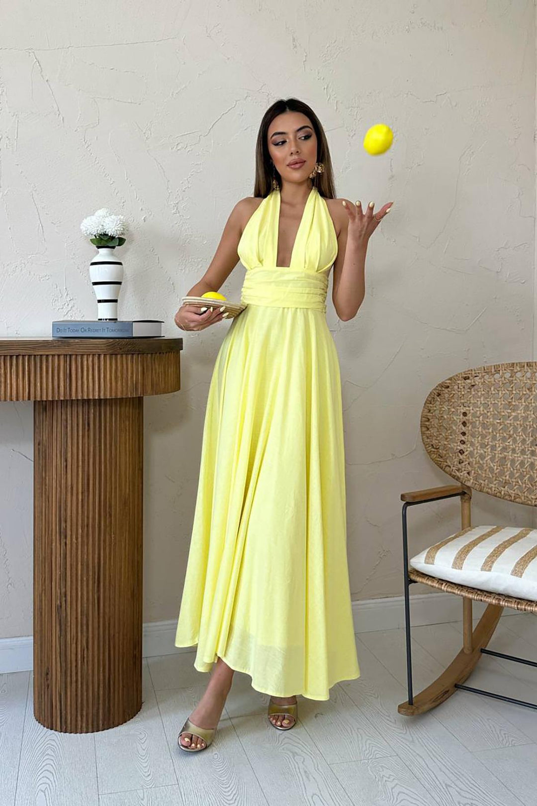 ELS Wholesale Yellow Strappy Linen Dress - Bremerhaven