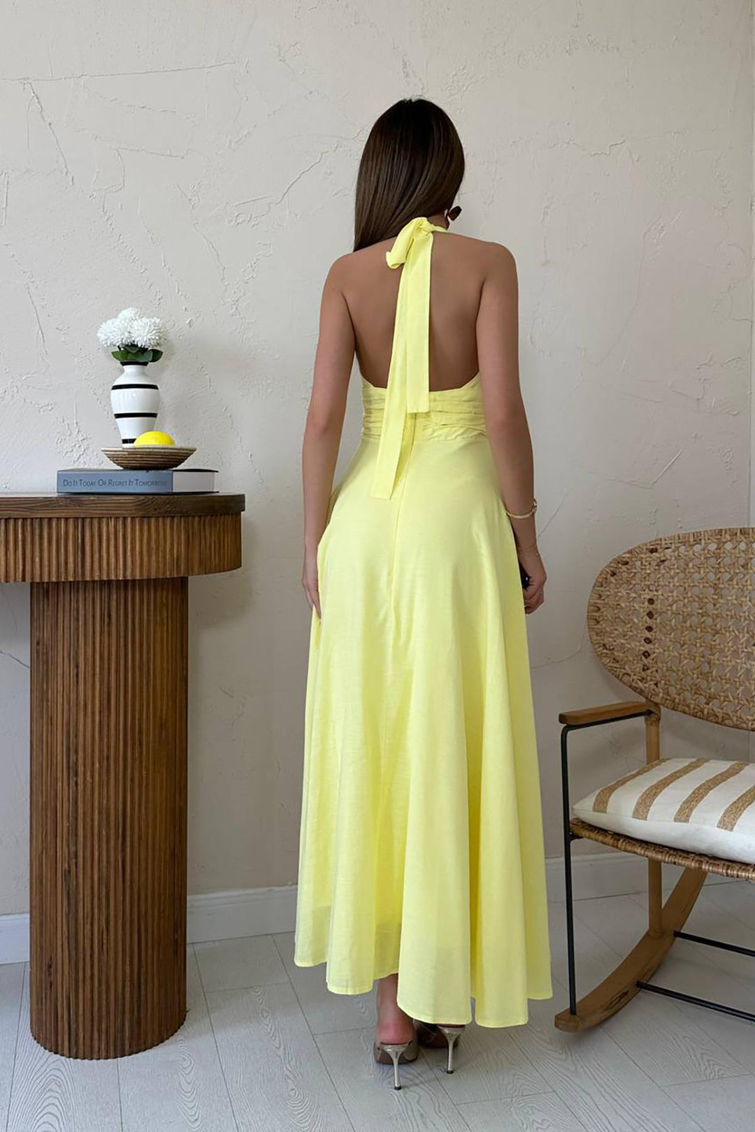 ELS Wholesale Yellow Strappy Linen Dress - Bremerhaven