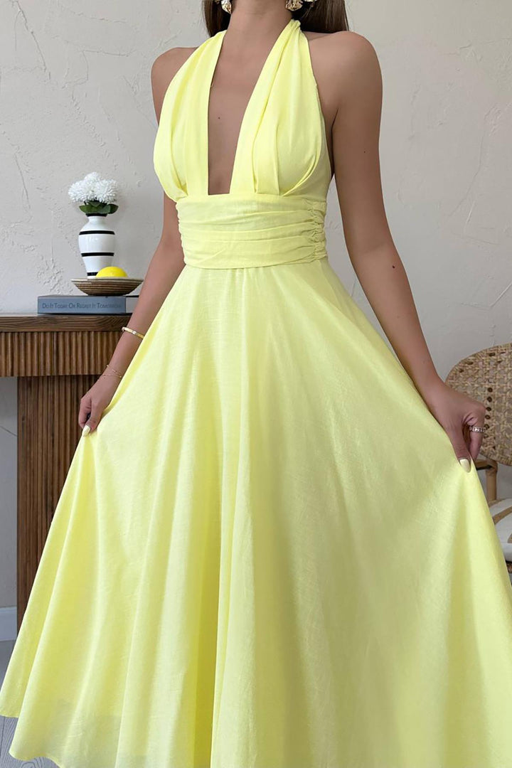 ELS Wholesale Yellow Strappy Linen Dress - Bremerhaven