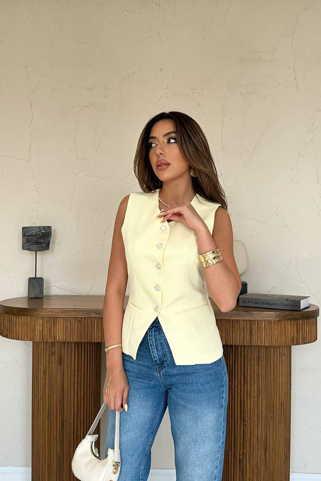 ELS Wholesale Yellow High Waist Detailed Buttoned Vest - Villach
