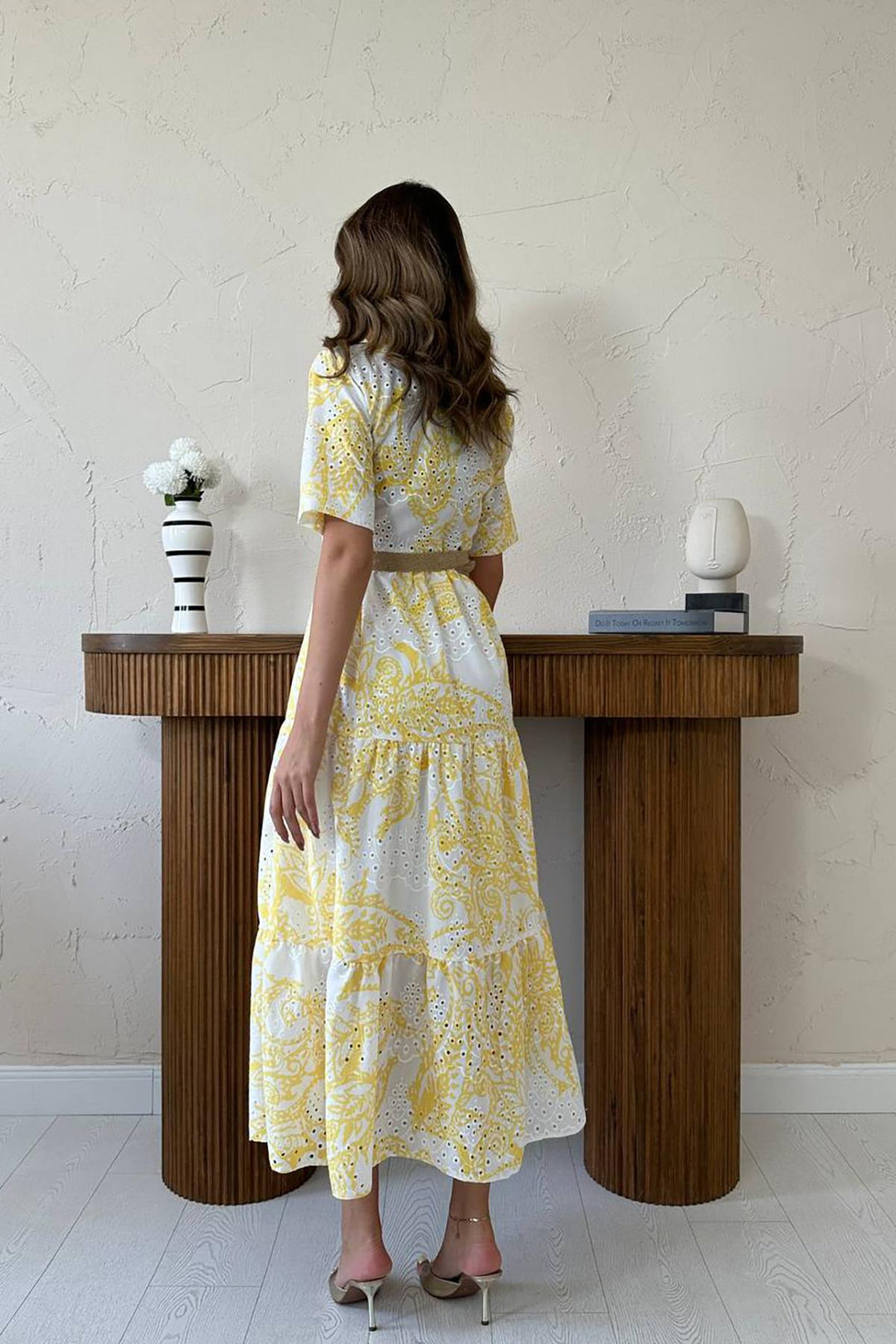 ELS Wholesale Yellow Brodeli Sleeve Lace-Up Dress - Pinotepa