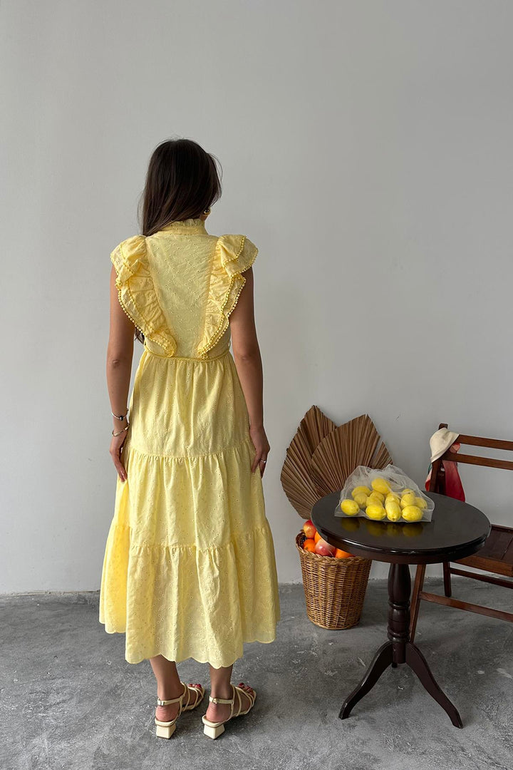 ELS Wholesale Yellow Ruffled Buttoned Dress - Herten