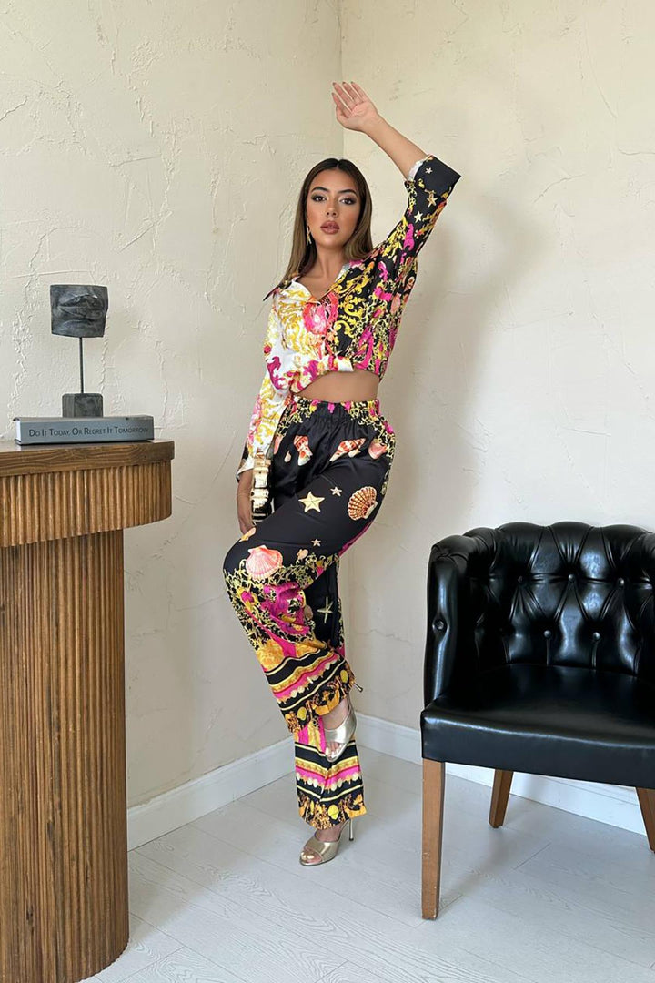 ELS Wholesale Yellow Shirt and Patterned Pants Suit - Suresnes