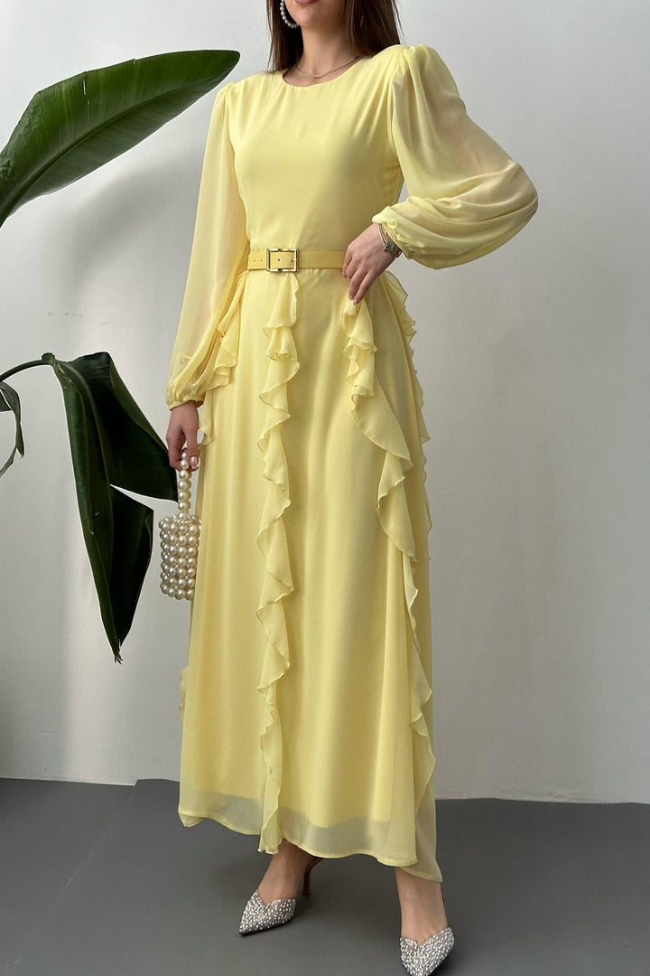 ELS Wholesale Yellow Belted Chiffon Dress - Bellevue