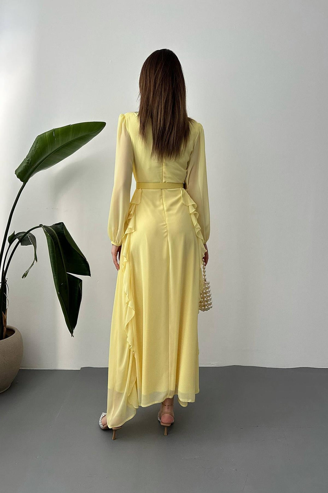 ELS Wholesale Yellow Belted Chiffon Dress - Bellevue