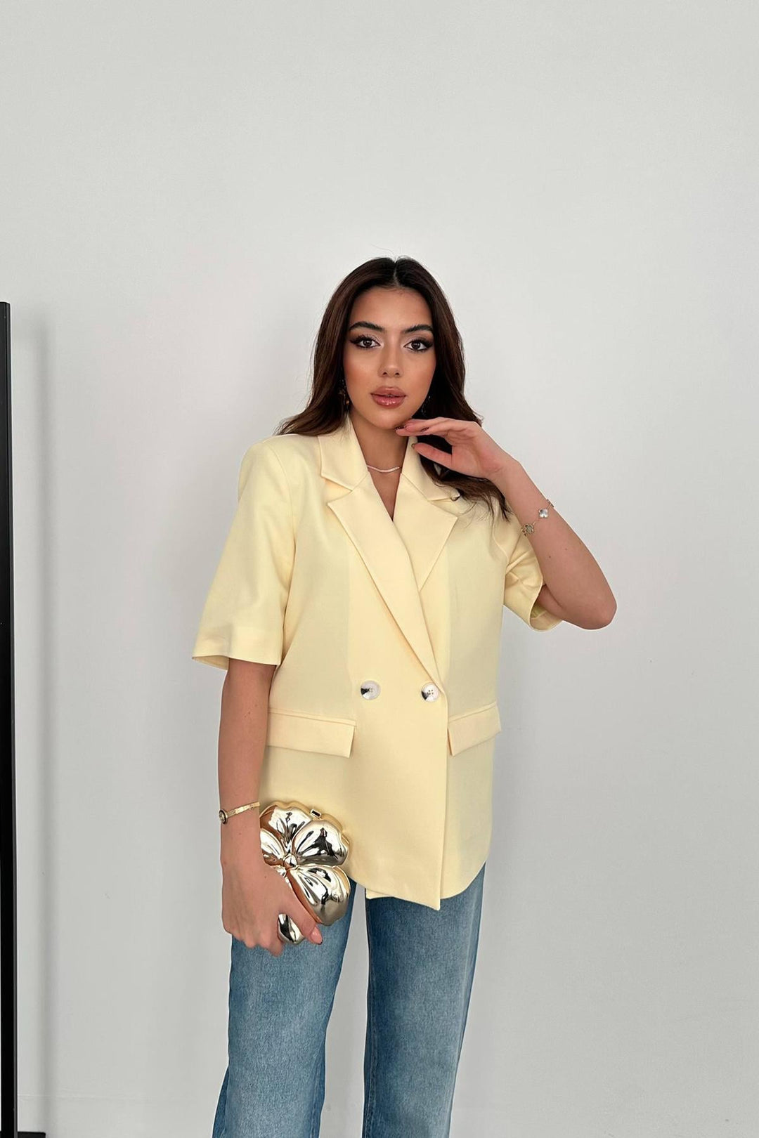 ELS Toptan Sarı Kısa Kollu Blazer Ceket - Kirchheim unter Teck