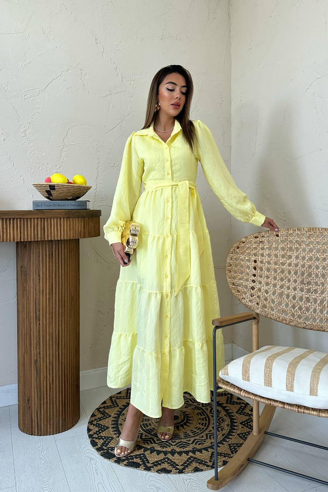 ELS Wholesale Yellow Belted Striped Dress - Granollers
