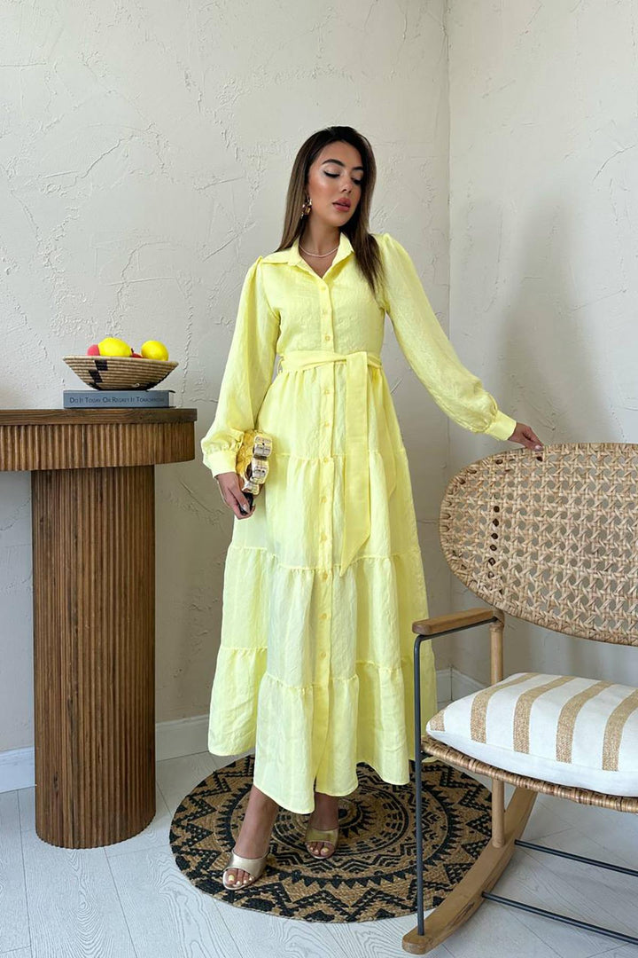 ELS Wholesale Yellow Belted Striped Dress - Granollers