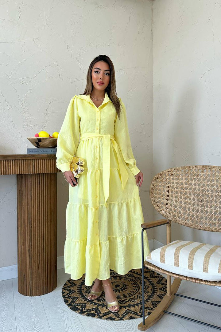 ELS Wholesale Yellow Belted Striped Dress - Granollers