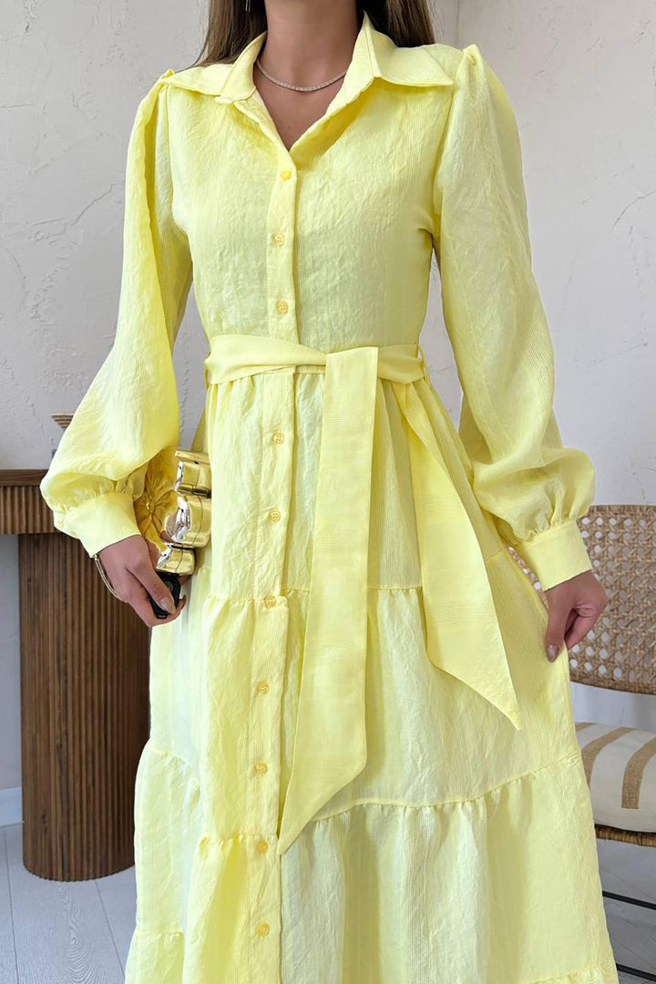 ELS Wholesale Yellow Belted Striped Dress - Granollers