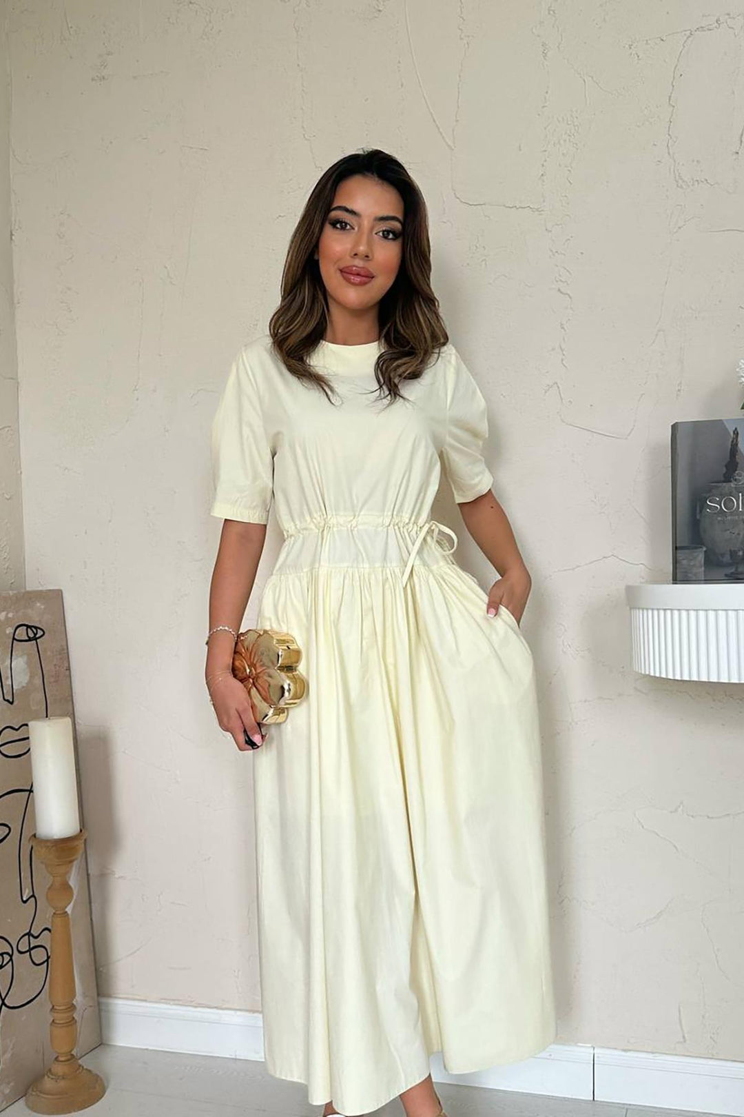 ELS Toptan Sarı Tünel Detay Poplin Elbise - Esslingen