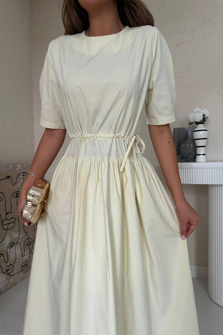 ELS Toptan Sarı Tünel Detay Poplin Elbise - Esslingen