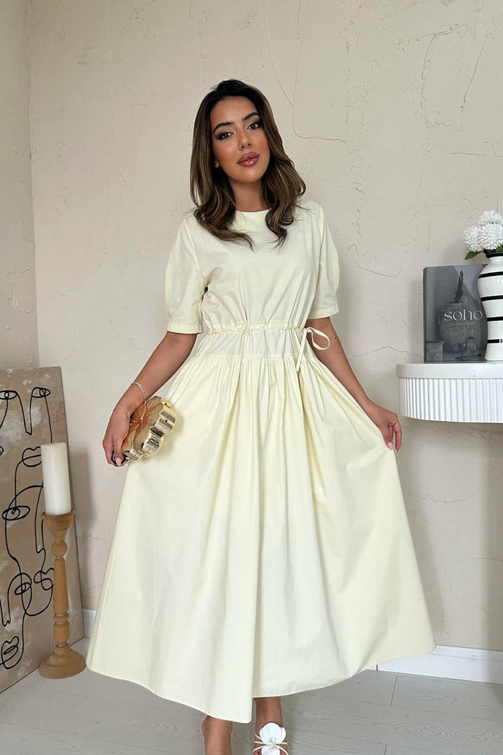 ELS Toptan Sarı Tünel Detay Poplin Elbise - Esslingen