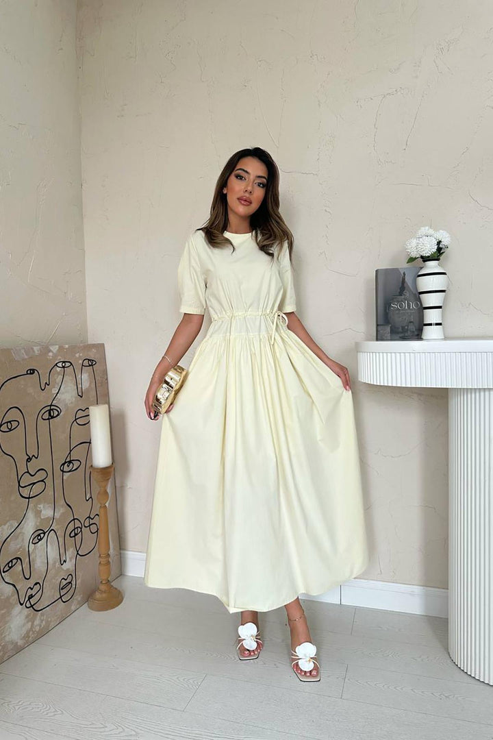 ELS Toptan Sarı Tünel Detay Poplin Elbise - Esslingen