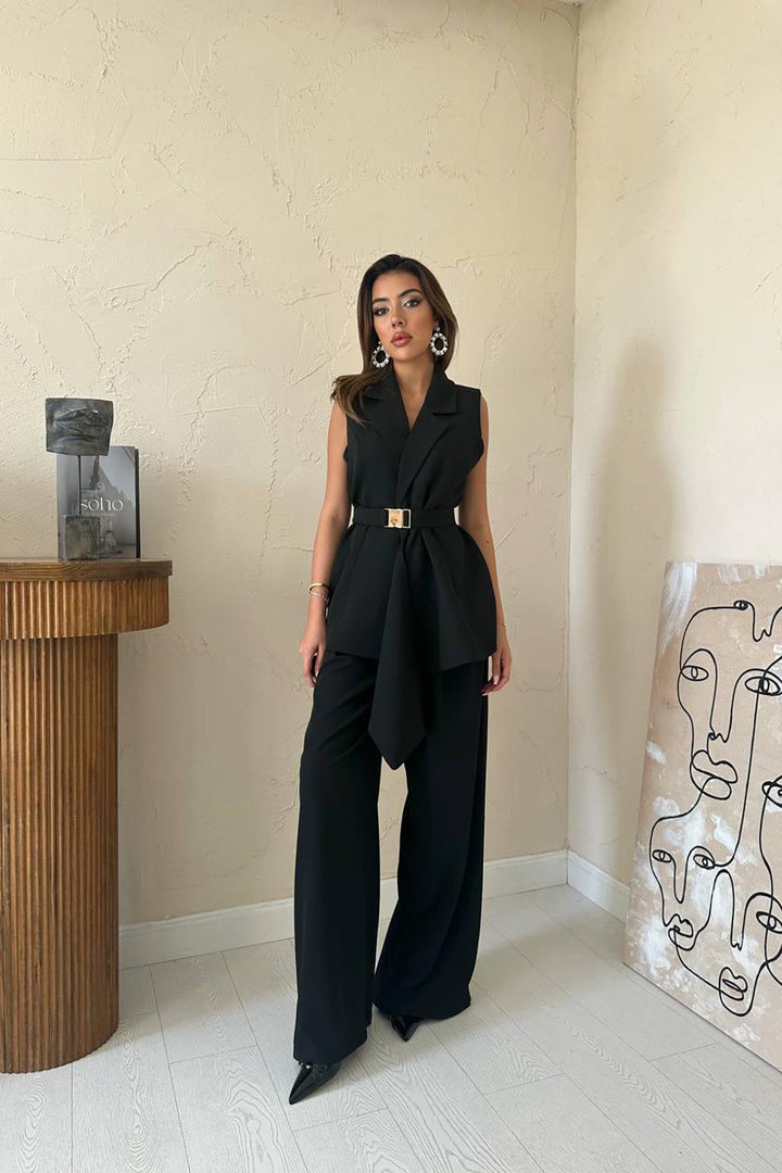 ELS Wholesale Black Satin Vest Pants Suit - Sint-Truiden