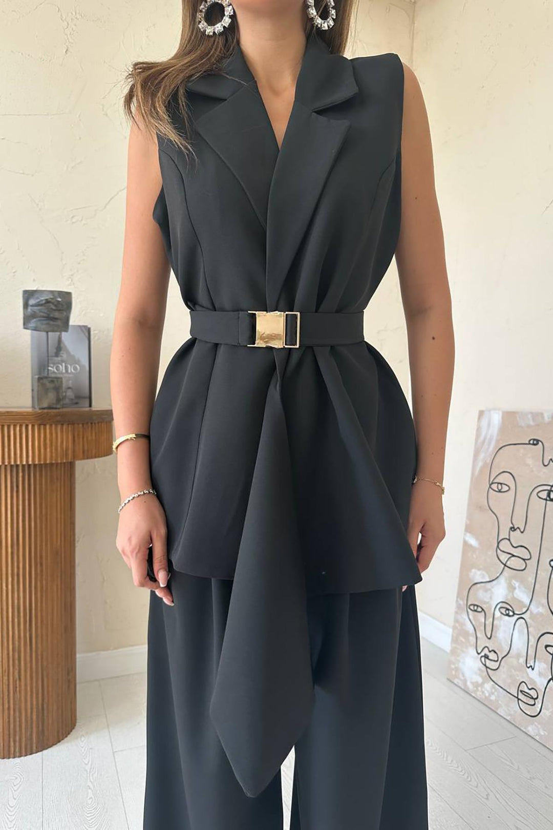 ELS Wholesale Black Satin Vest Pants Suit - Sint-Truiden