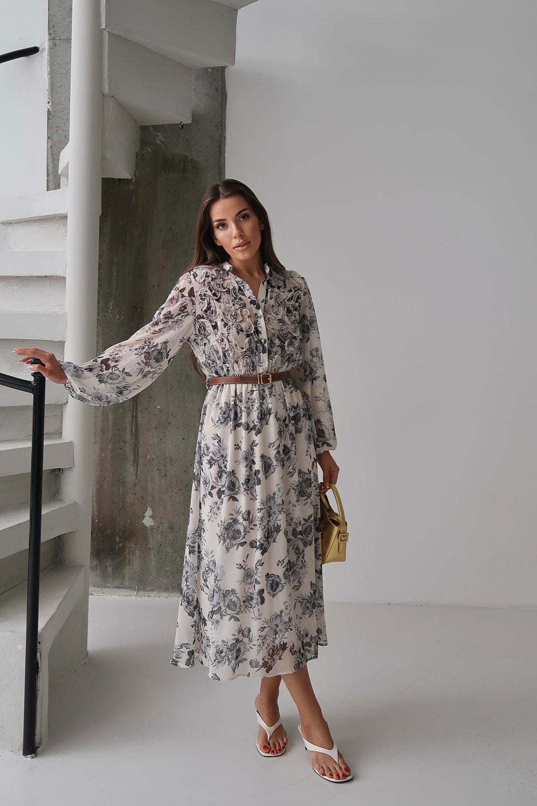 ELS Toptan Siyah Biye Detaylı Elbise - Rezé