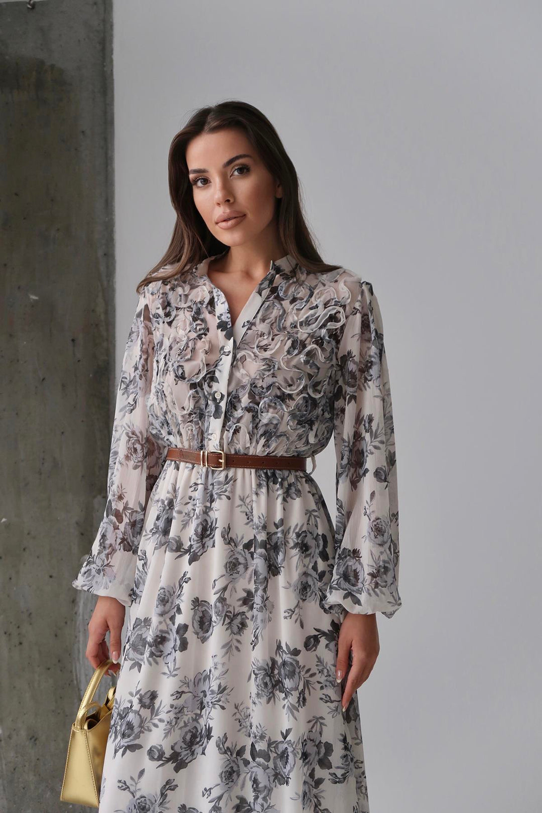 ELS Toptan Siyah Biye Detaylı Elbise - Rezé