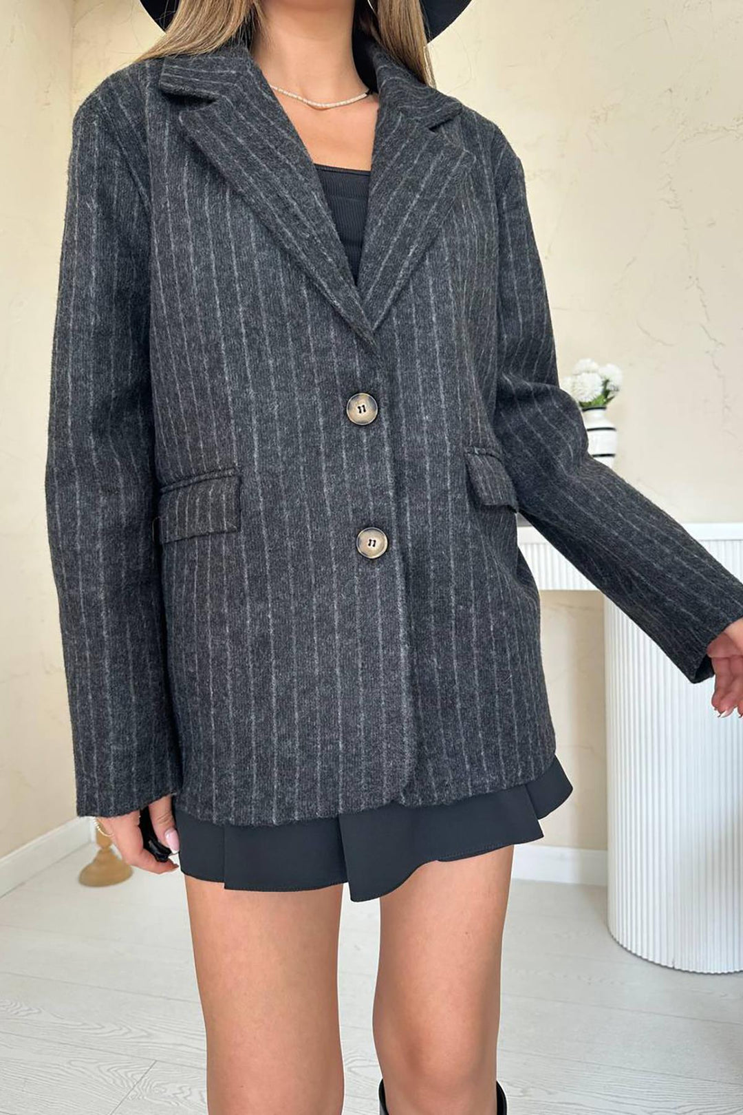 ELS Wholesale Black Striped Wool Jacket - Bloomfield