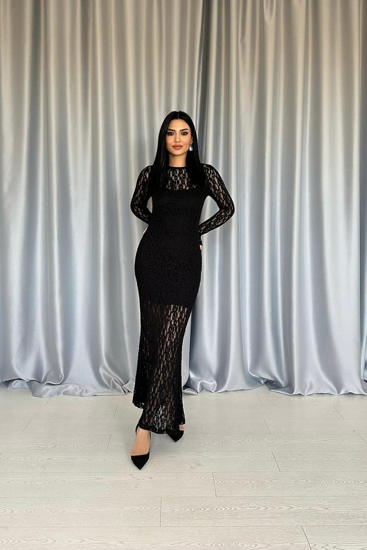 ELS Wholesale Black Lace Long Sleeve Dress - Jena