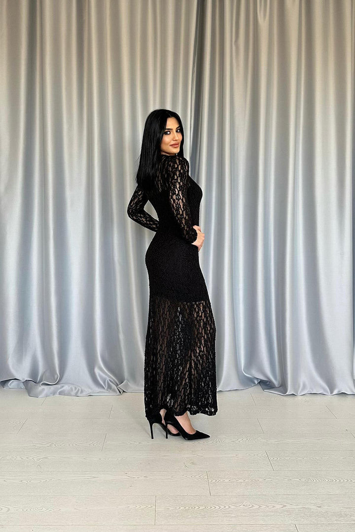 ELS Wholesale Black Lace Long Sleeve Dress - Jena