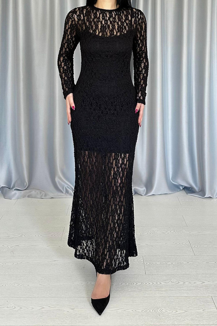 ELS Wholesale Black Lace Long Sleeve Dress - Jena