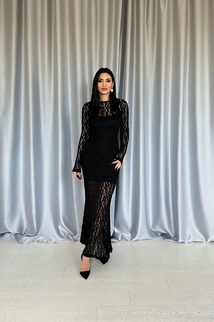 ELS Wholesale Black Lace Long Sleeve Dress - Jena