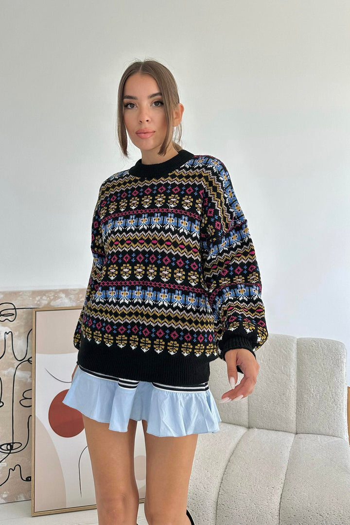 ELS Wholesale Black Patterned Sweater - Sartrouville