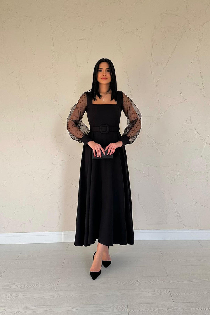 ELS Wholesale Black Collar Organza Cup Dress - Pátra