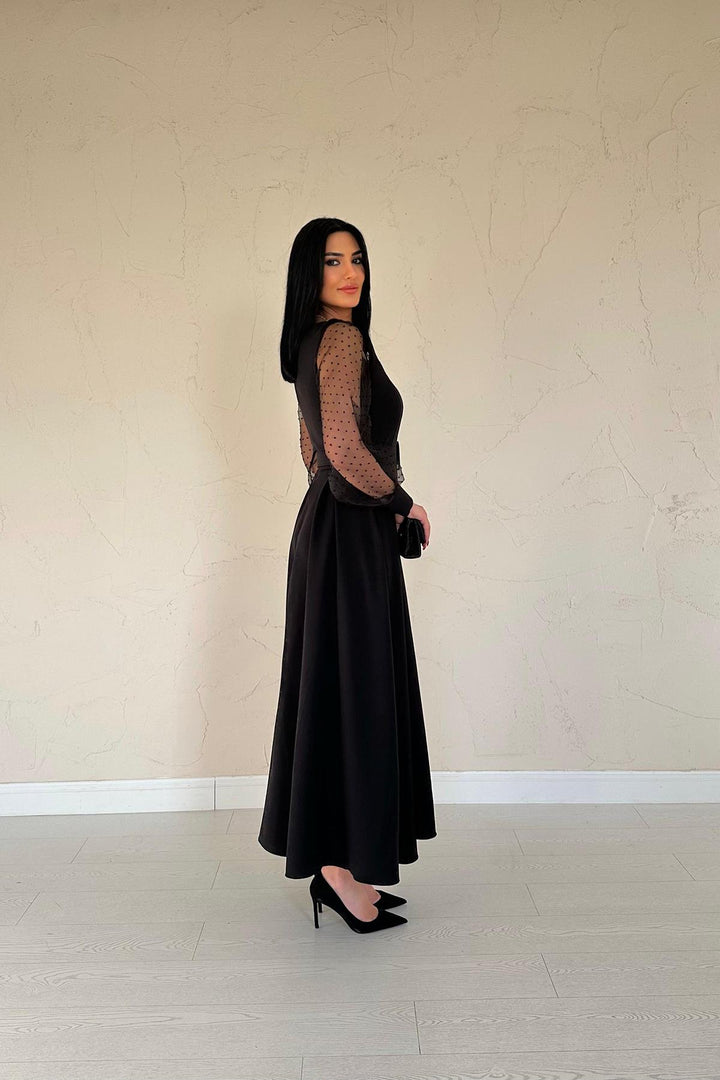 ELS Wholesale Black Collar Organza Cup Dress - Pátra