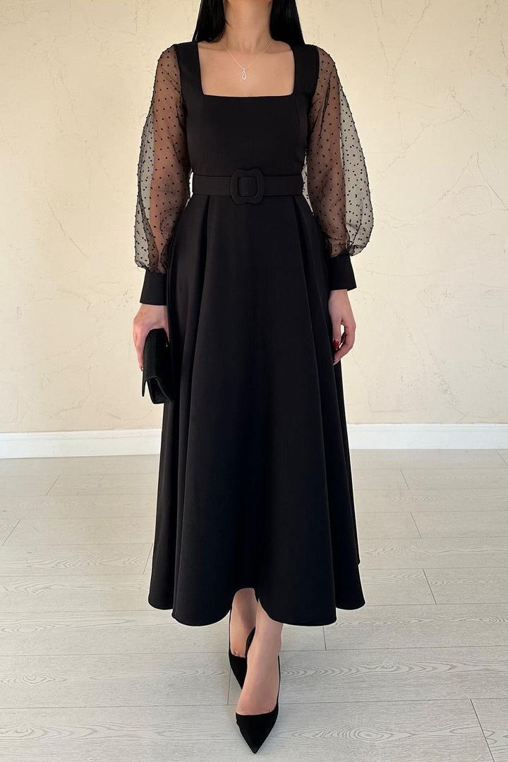ELS Wholesale Black Collar Organza Cup Dress - Pátra