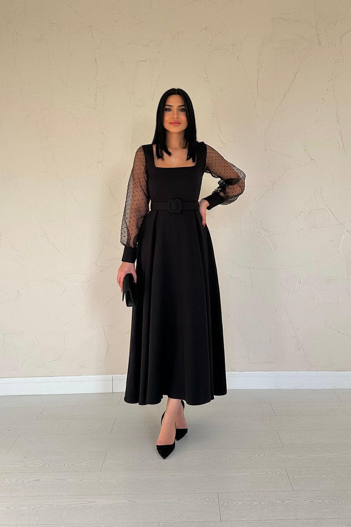 ELS Wholesale Black Collar Organza Cup Dress - Pátra